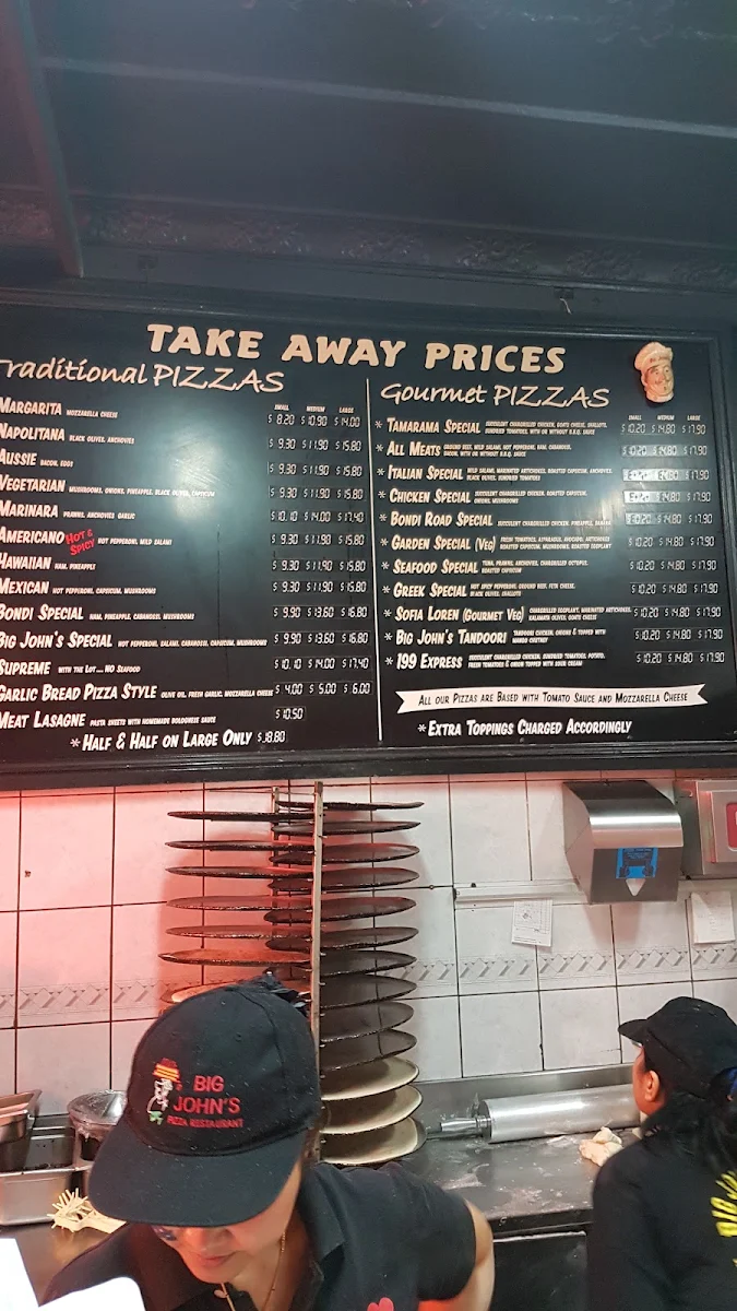 Menu, Big Johns Bondi Pizza