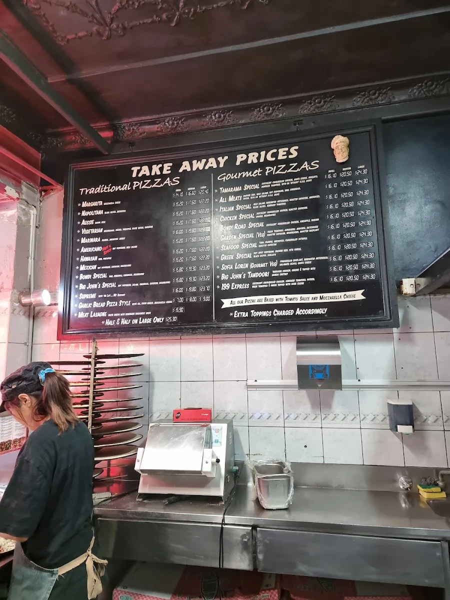Menu, Big Johns Bondi Pizza