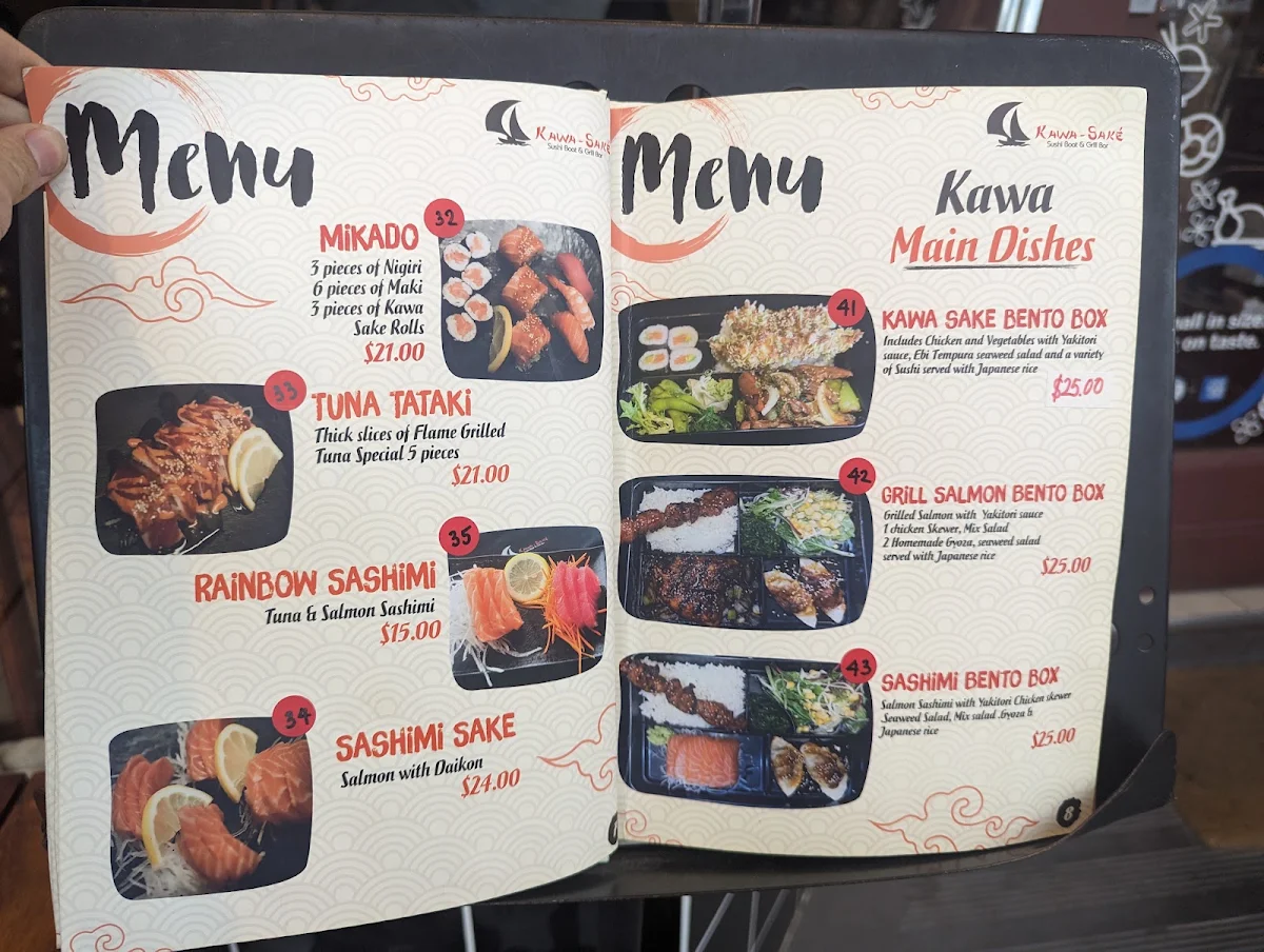 Menu, Kawa Sake Sushi Boat