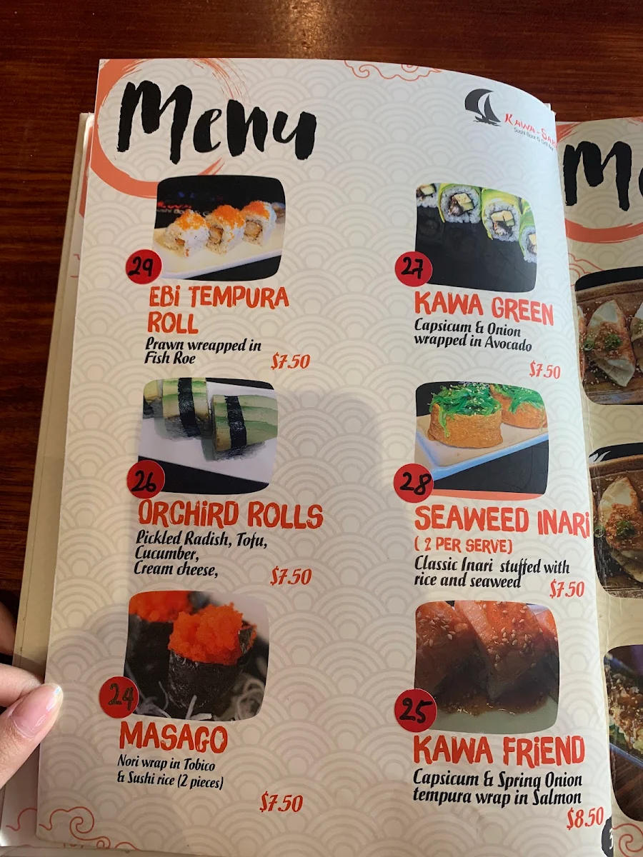 Menu, Kawa Sake Sushi Boat