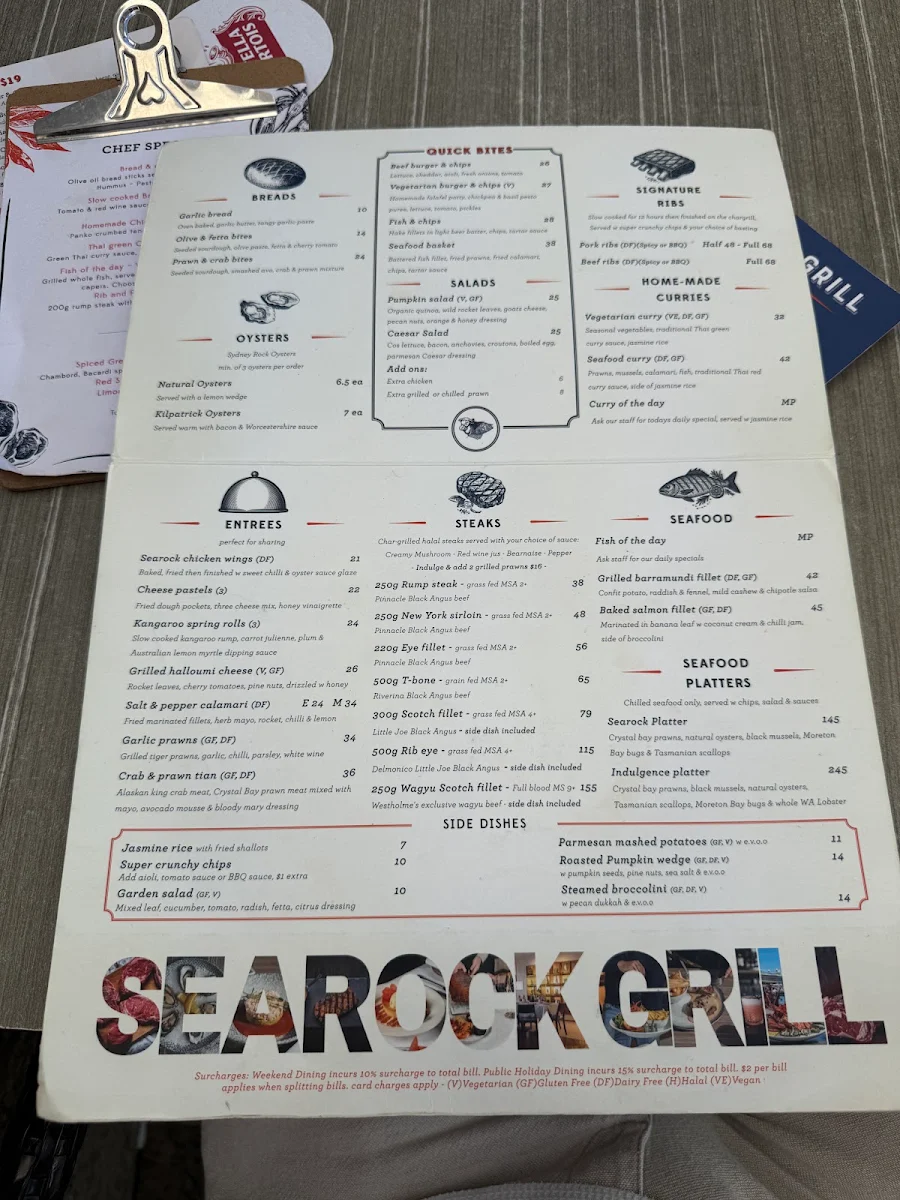 Menu, Searock Grill
