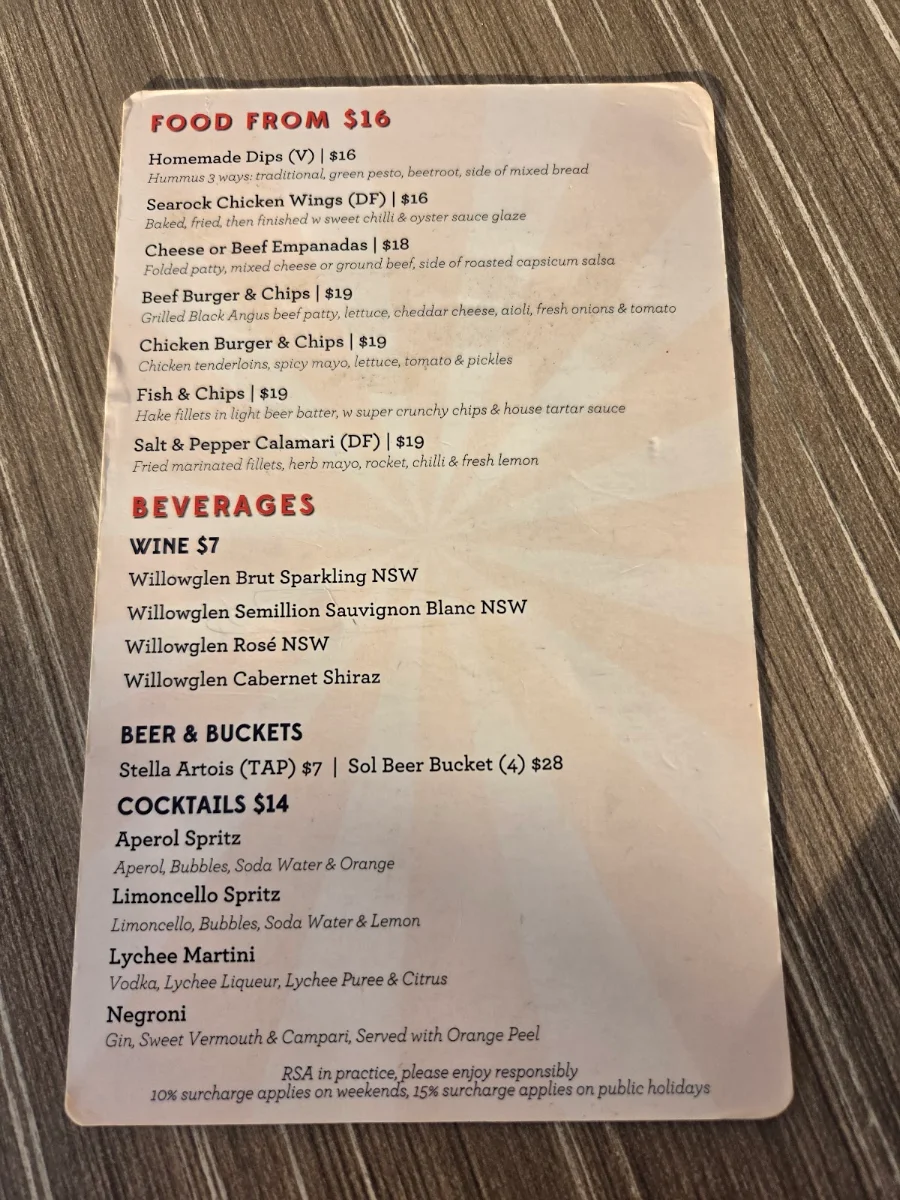 Menu, Searock Grill