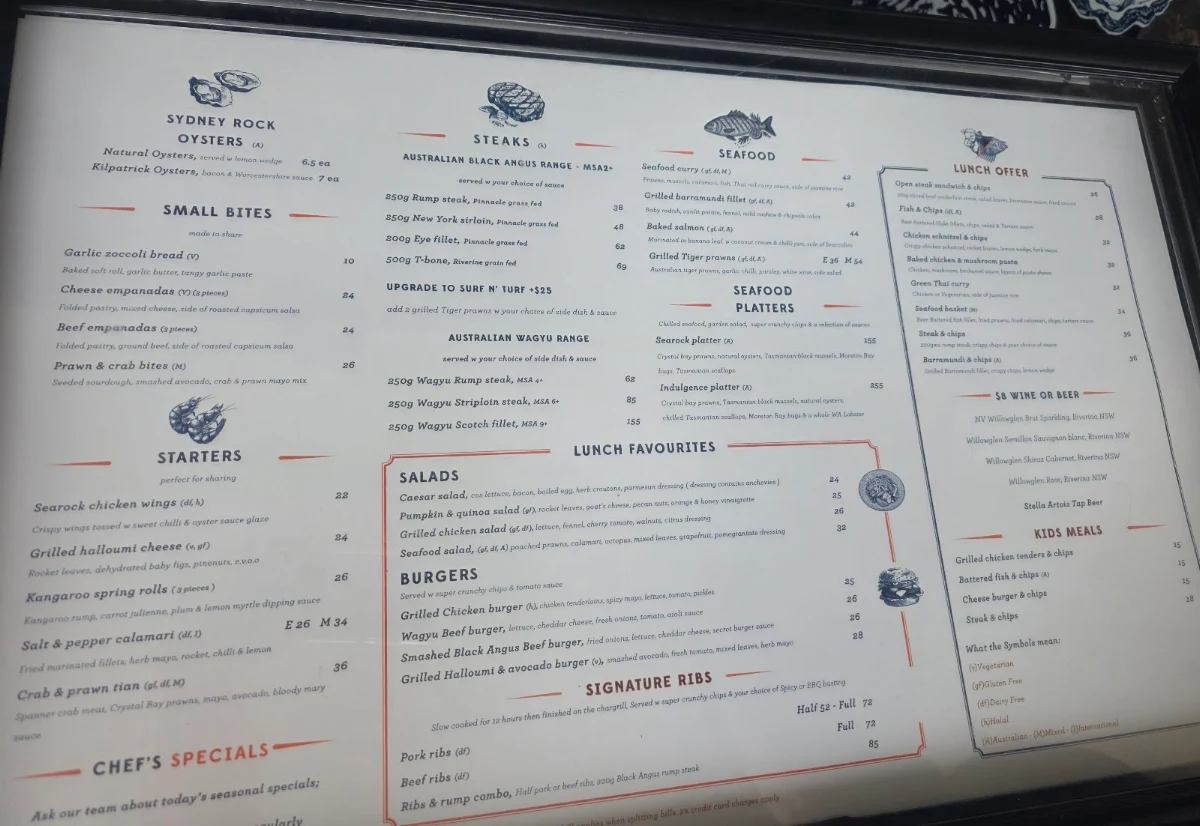 Menu, Searock Grill
