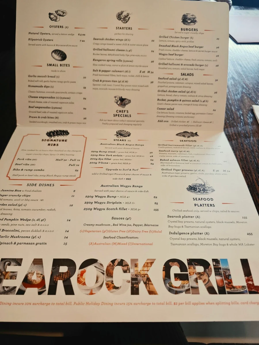 Menu, Searock Grill