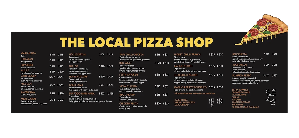 Menu, The Local Pizza Shop