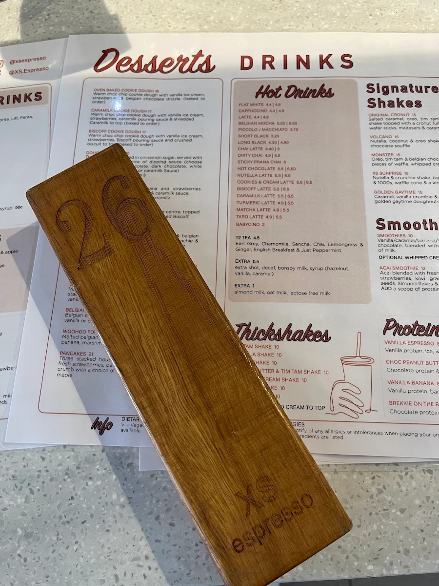 Menu, XS Espresso Kotara
