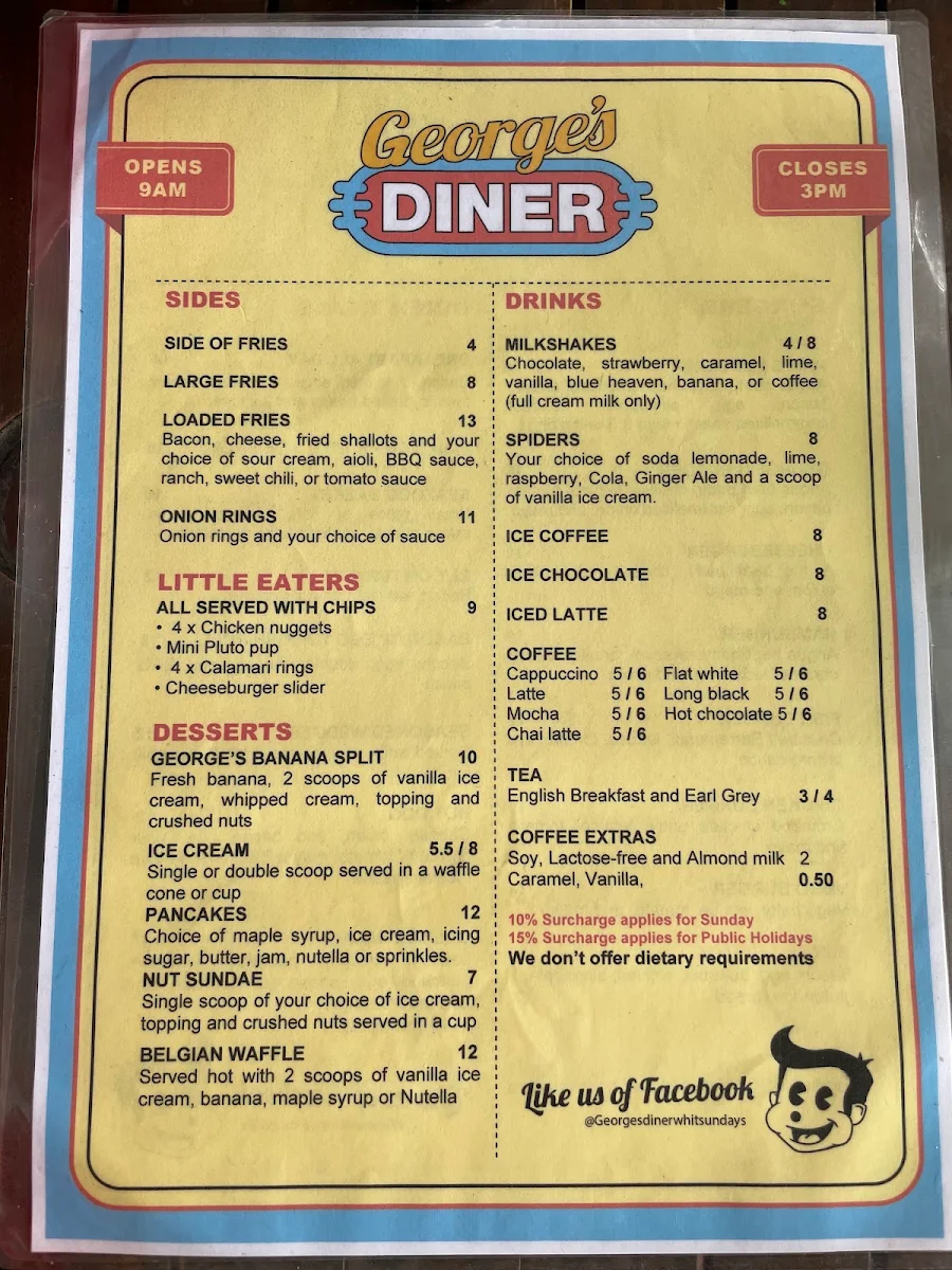 Menu, George’s Diner