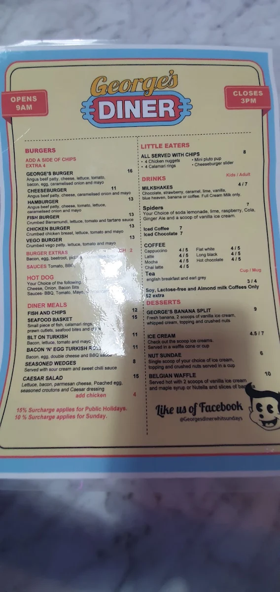 Menu, George’s Diner