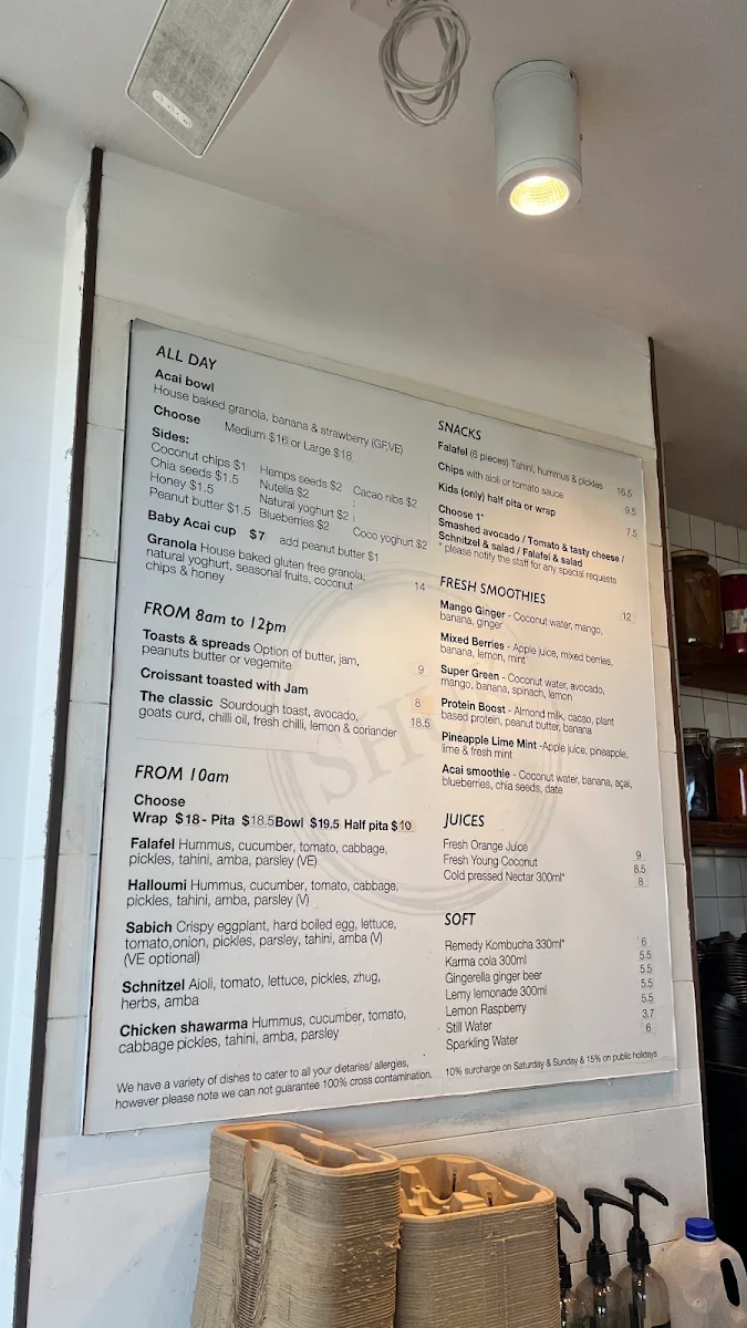 Menu, Shuk By The Beach
