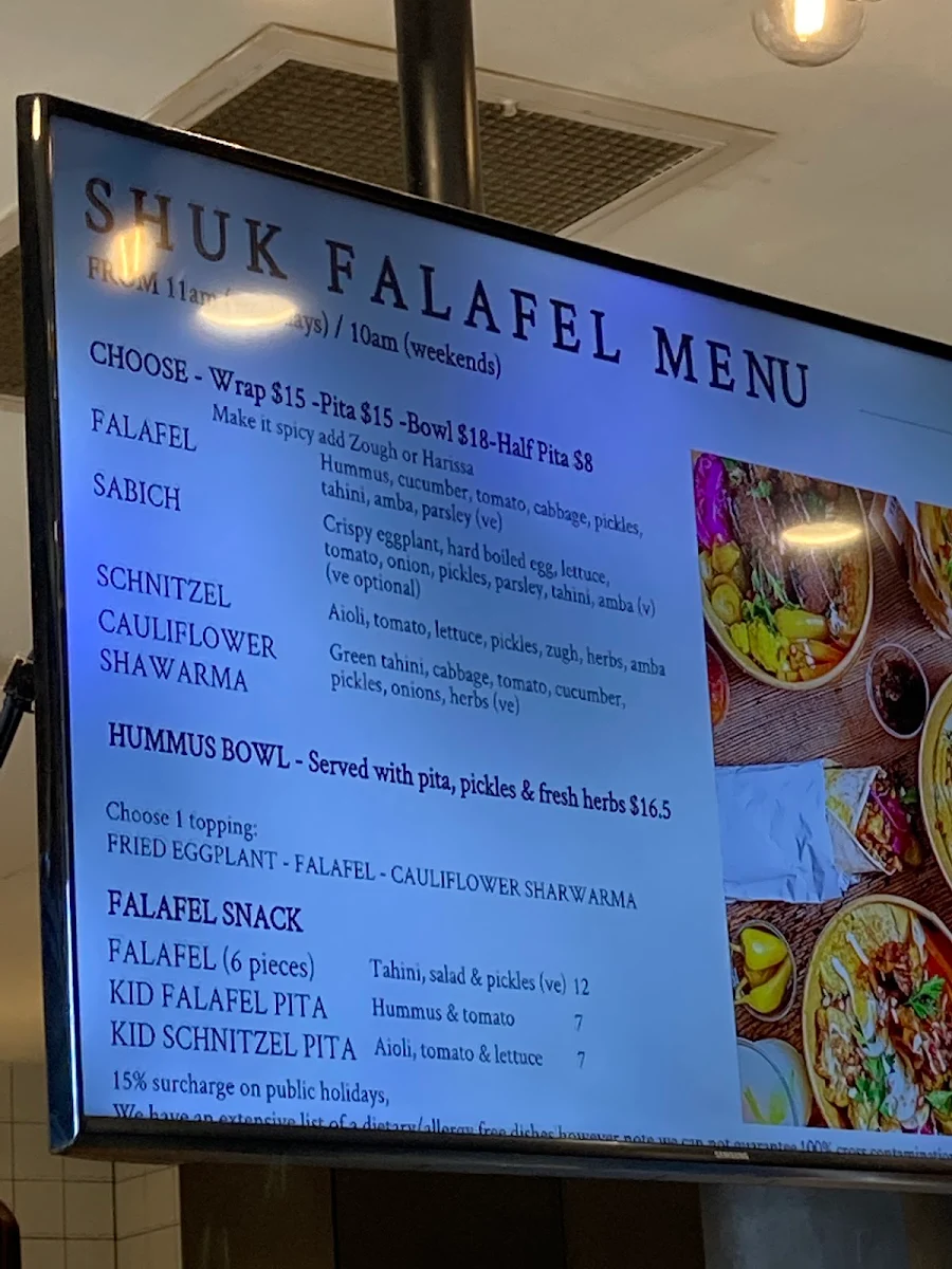 Menu, Shuk By The Beach
