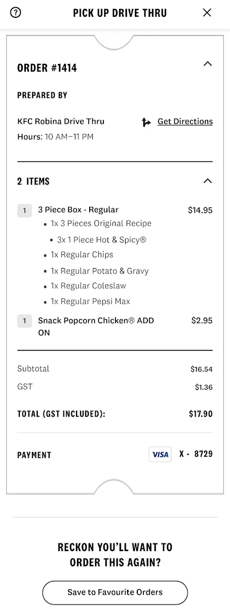 Menu, KFC Robina Drive Thru