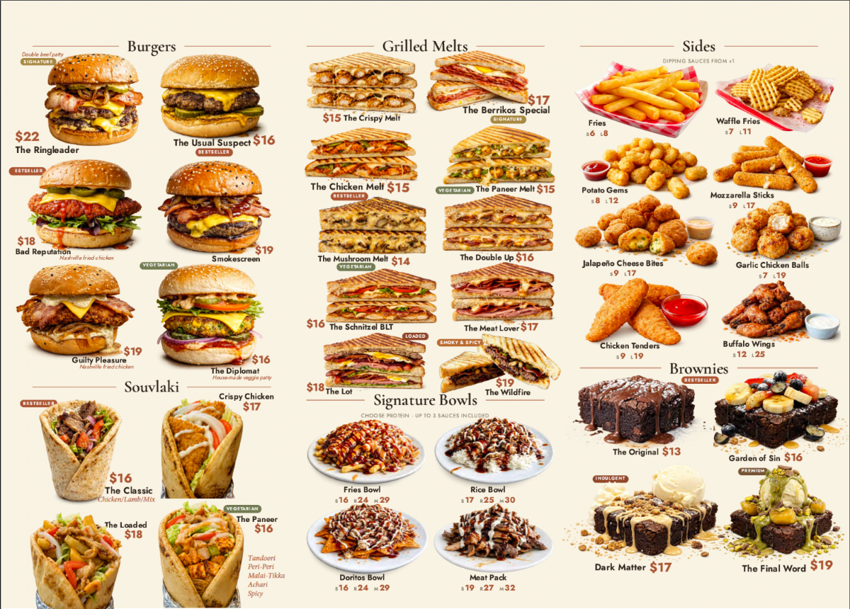 Menu, Berrikos Dandenong