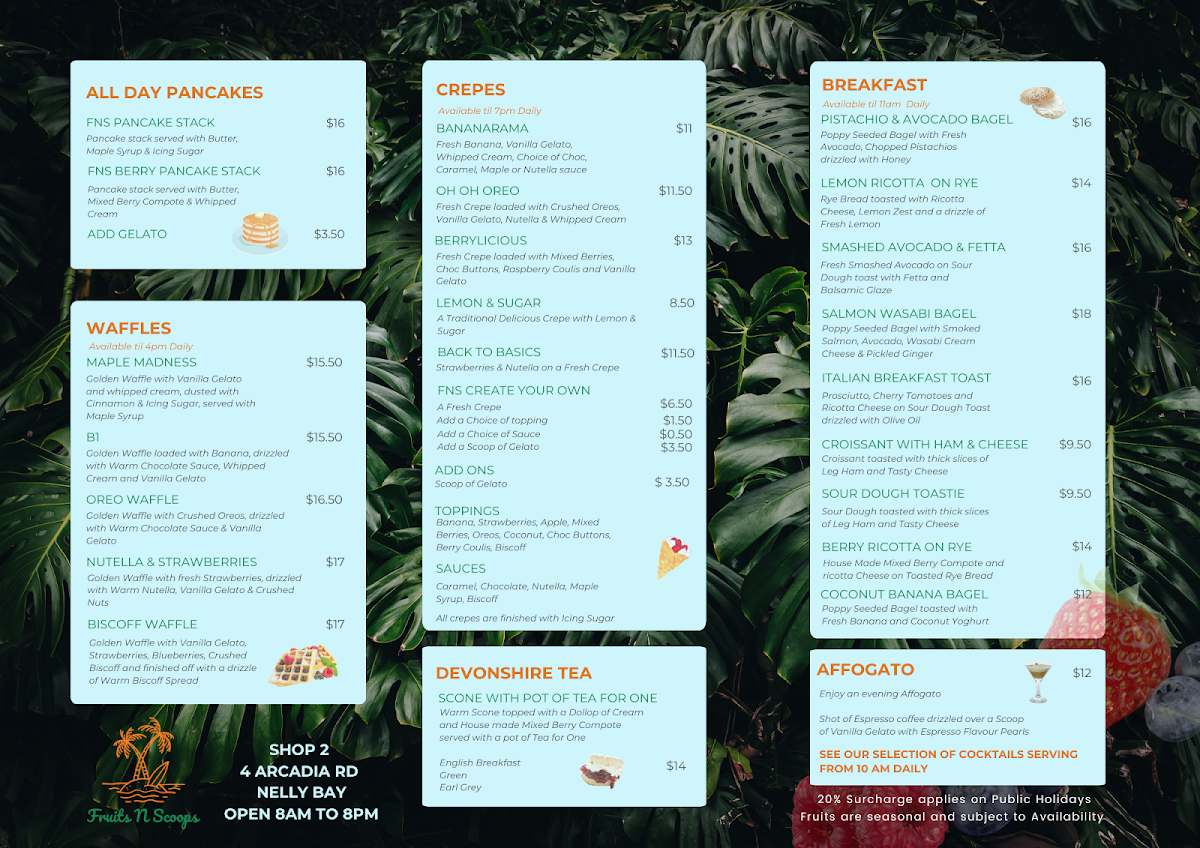 Menu, Fruits N Scoops Pancake House