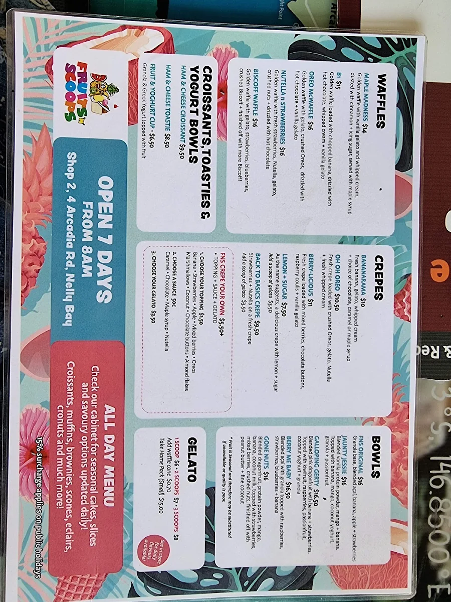 Menu, Fruits N Scoops Pancake House
