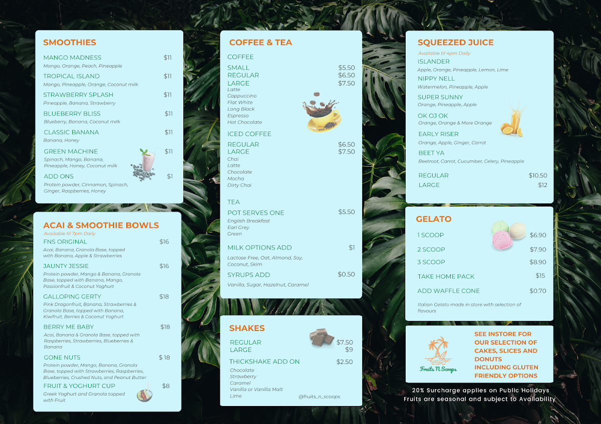 Menu, Fruits N Scoops Pancake House
