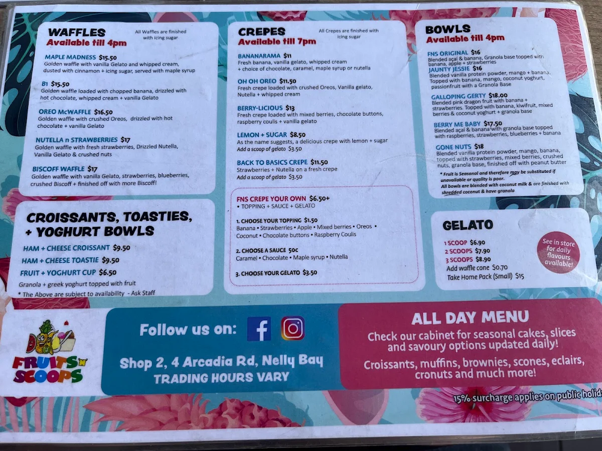 Menu, Fruits N Scoops Pancake House