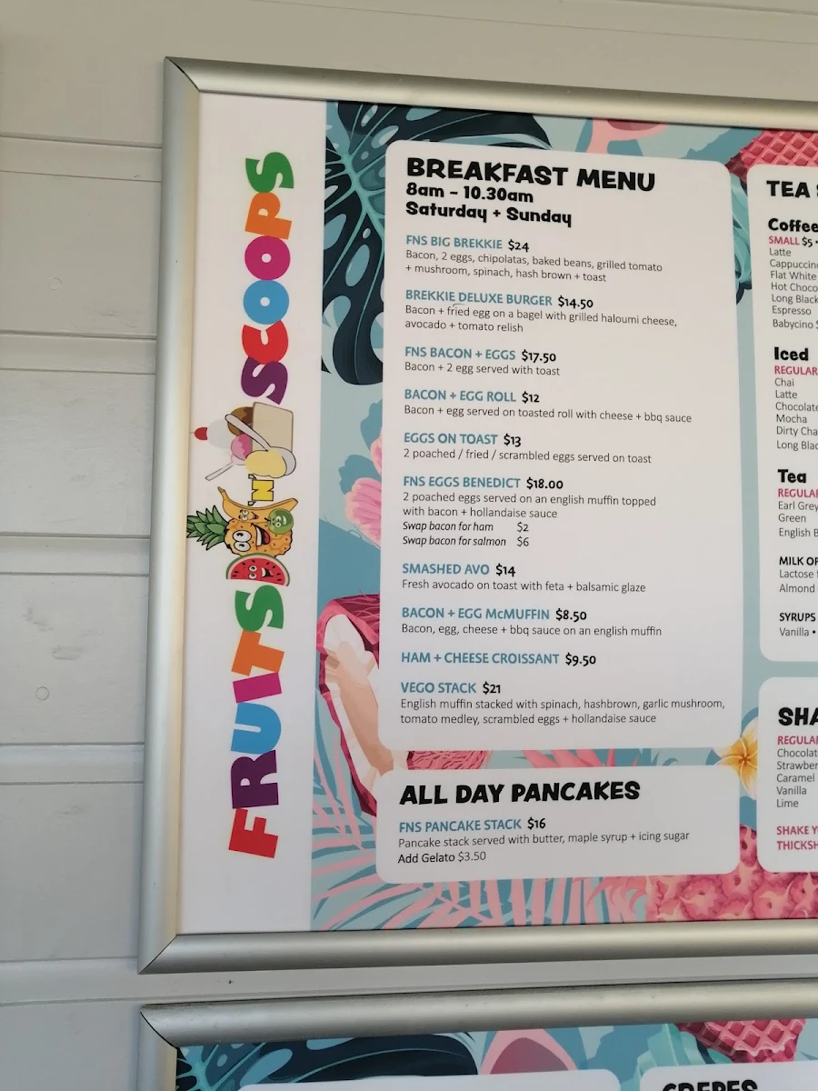 Menu, Fruits N Scoops Pancake House