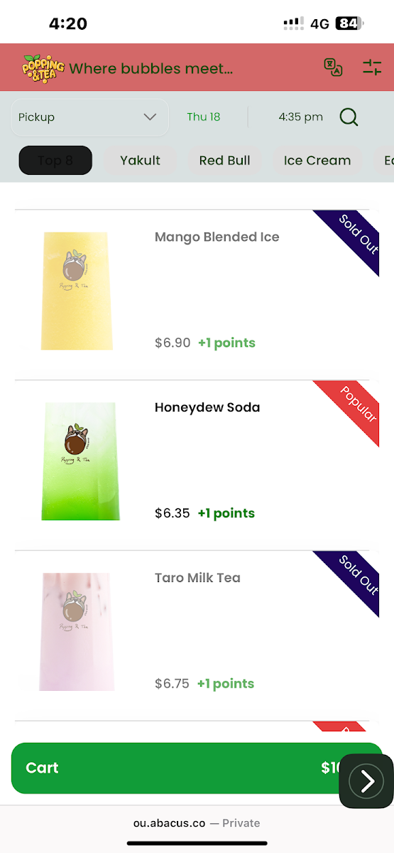 Menu, Popping & Tea Deer Park + BÁNH MÌ