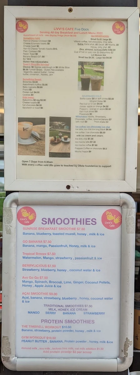 Menu, Livvi's Cafe