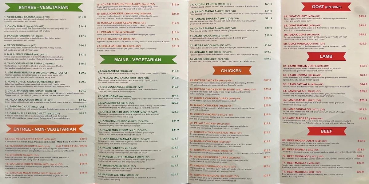 Menu, Shimla 7 Indian Restaurant
