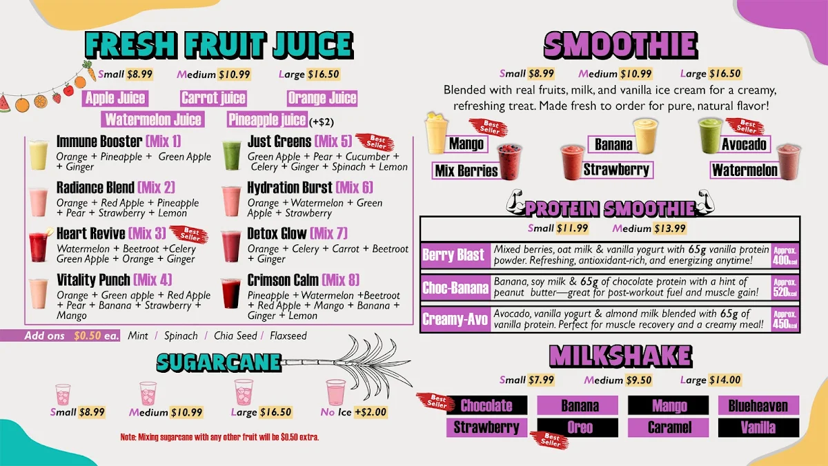 Menu, Blend N’ Brew