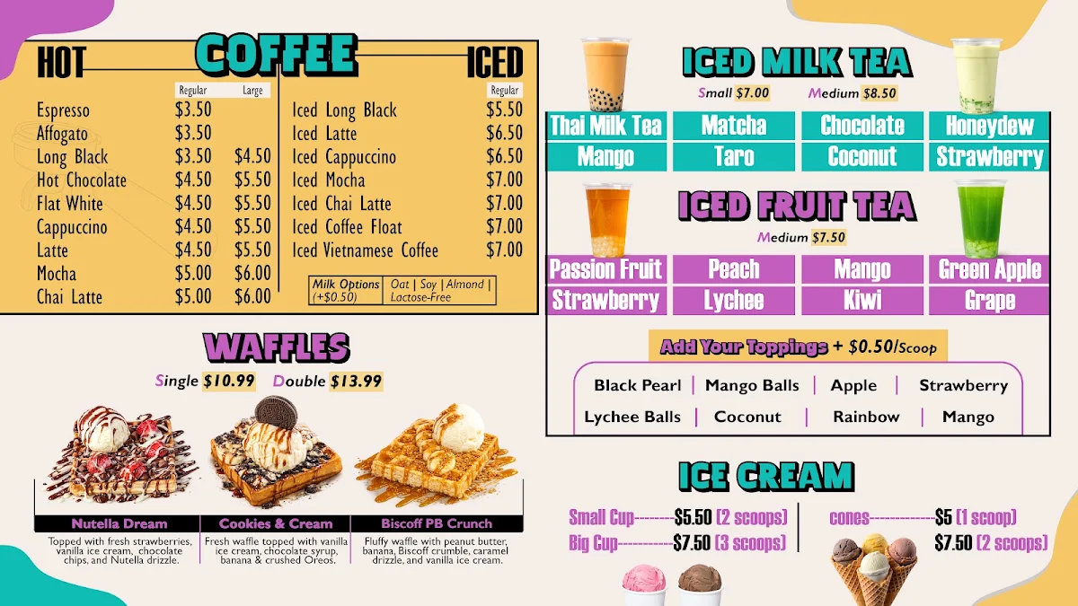 Menu, Blend N’ Brew