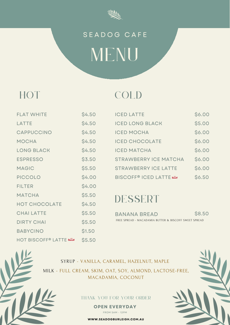 Menu, Seadog
