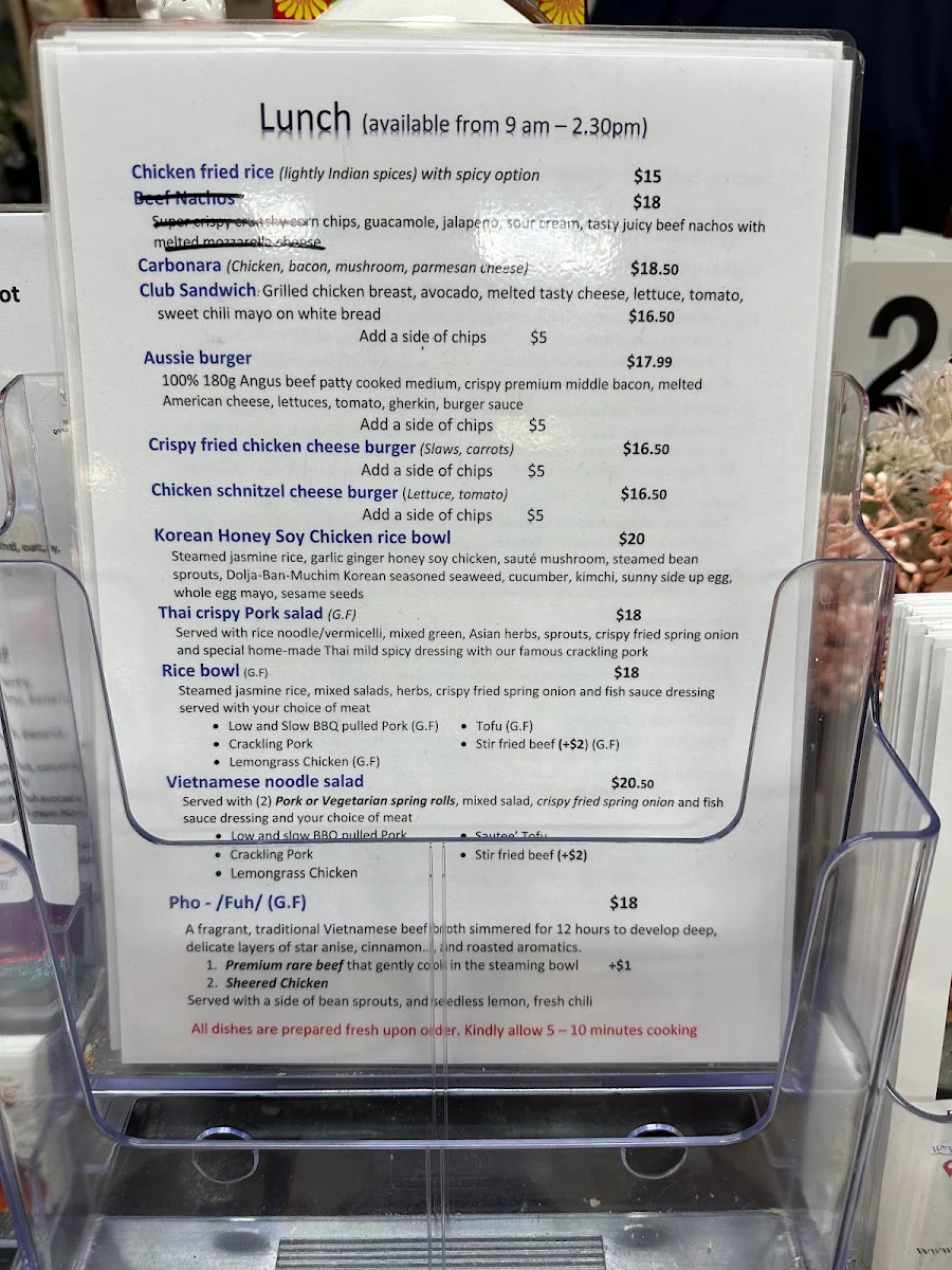 Menu, Astor Terrace Cafe
