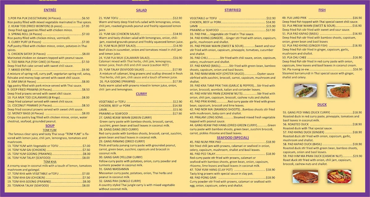 Menu, Thai River
