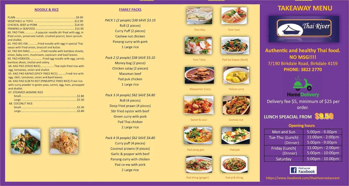Menu, Thai River