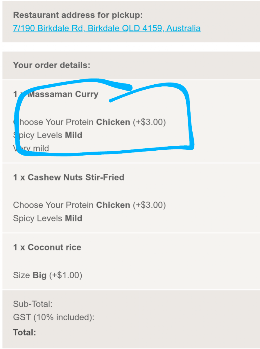 Menu, Thai River