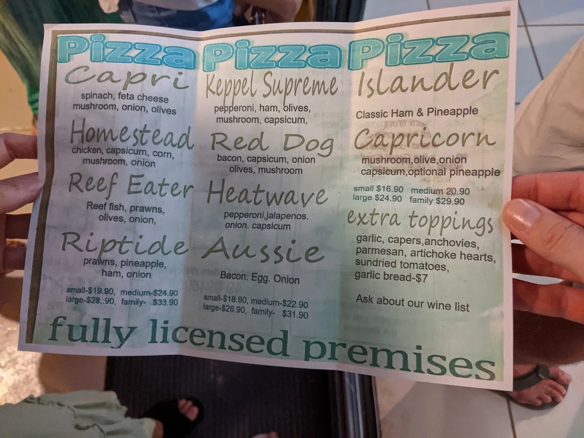 Menu, Great Keppel Island Pizza