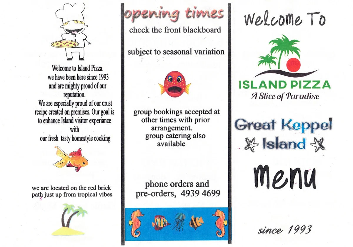 Menu, Great Keppel Island Pizza