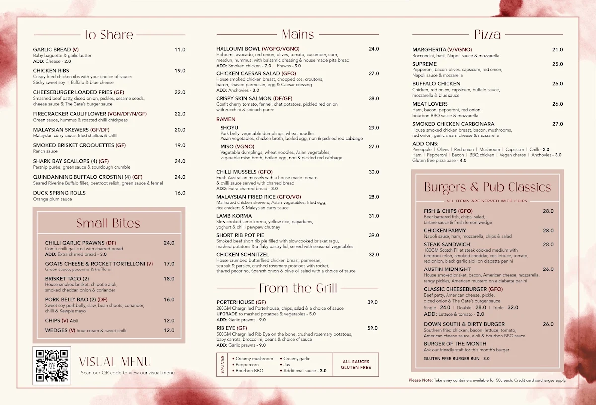 Menu, The Gate Bar and Bistro