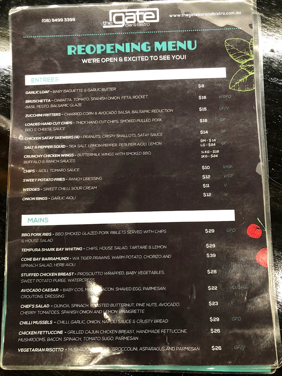 Menu, The Gate Bar and Bistro