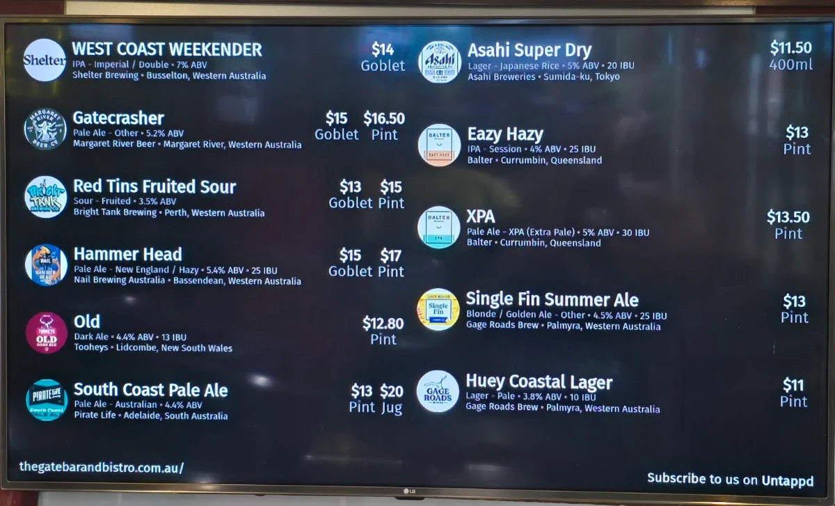 Menu, The Gate Bar and Bistro