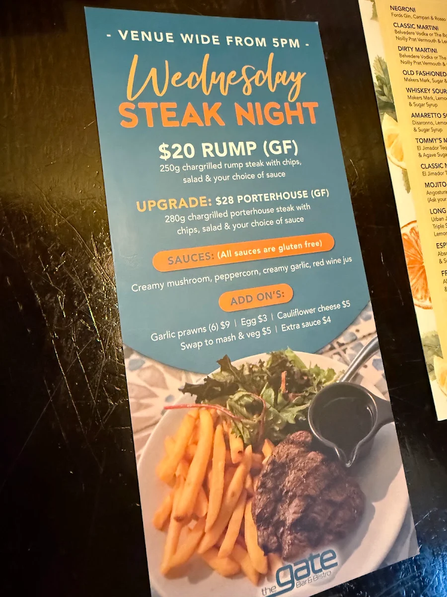 Menu, The Gate Bar and Bistro
