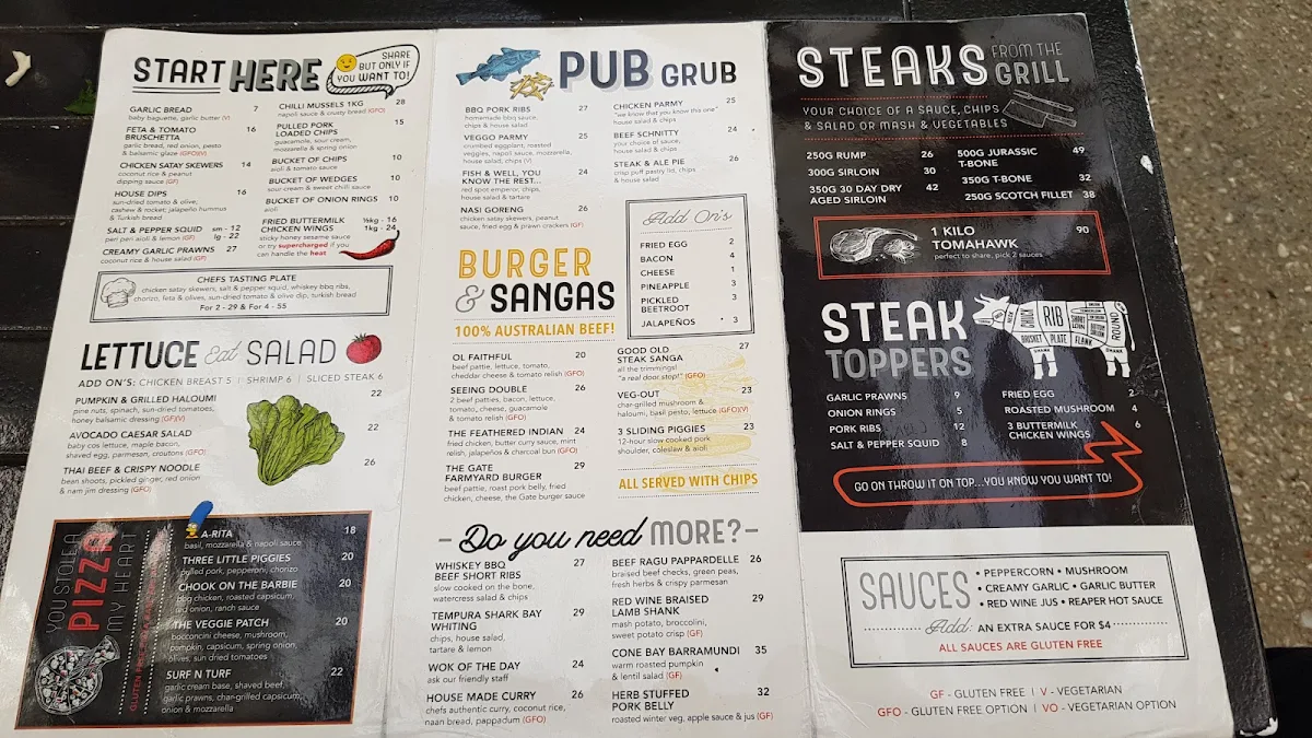 Menu, The Gate Bar and Bistro