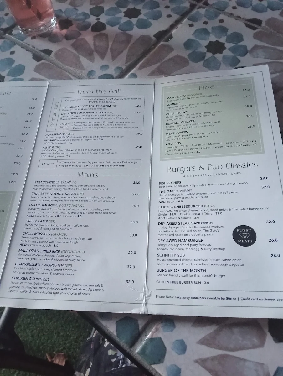 Menu, The Gate Bar and Bistro