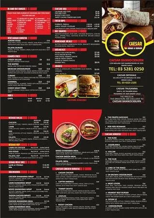 Menu, CAESAR KEBABS & BURGERS DRYSDALE