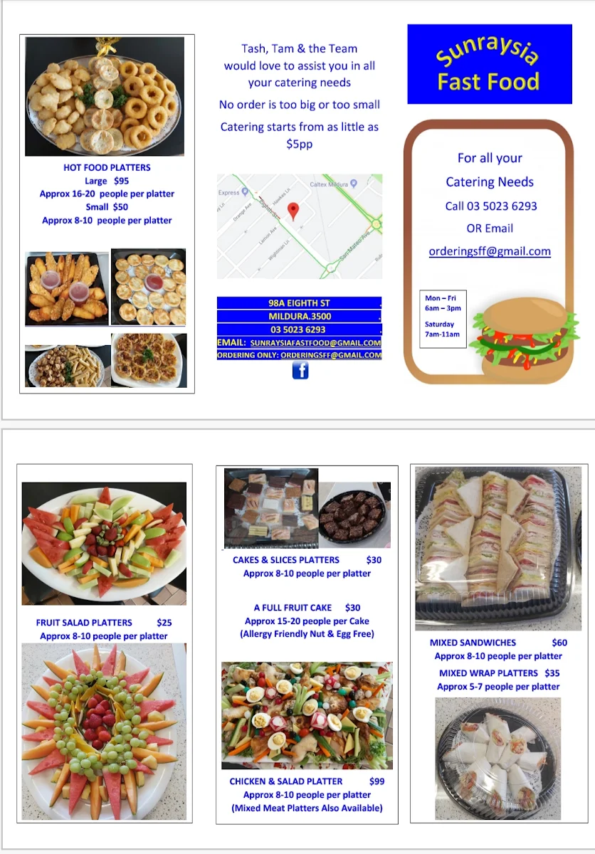 Menu, Sunraysia Fast Foods