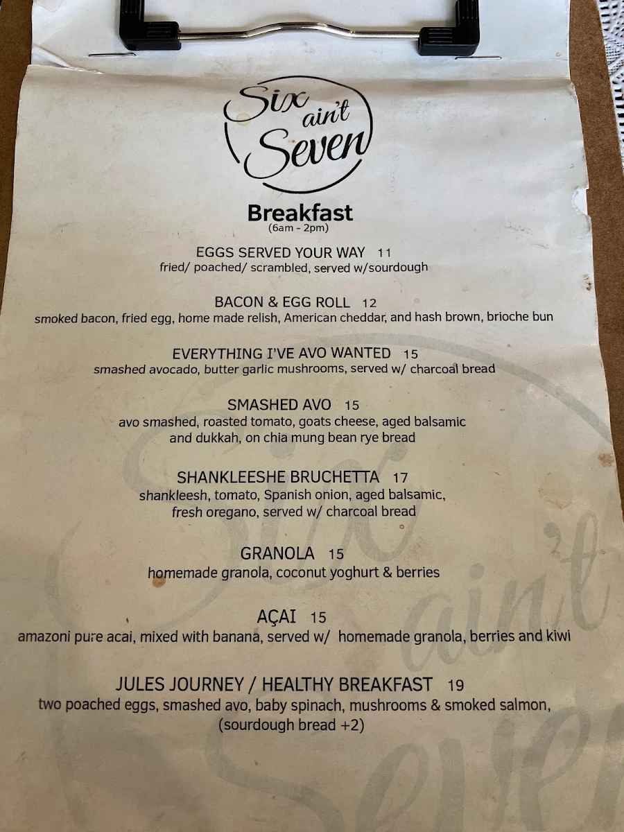 Menu, Hub Capp Cafe