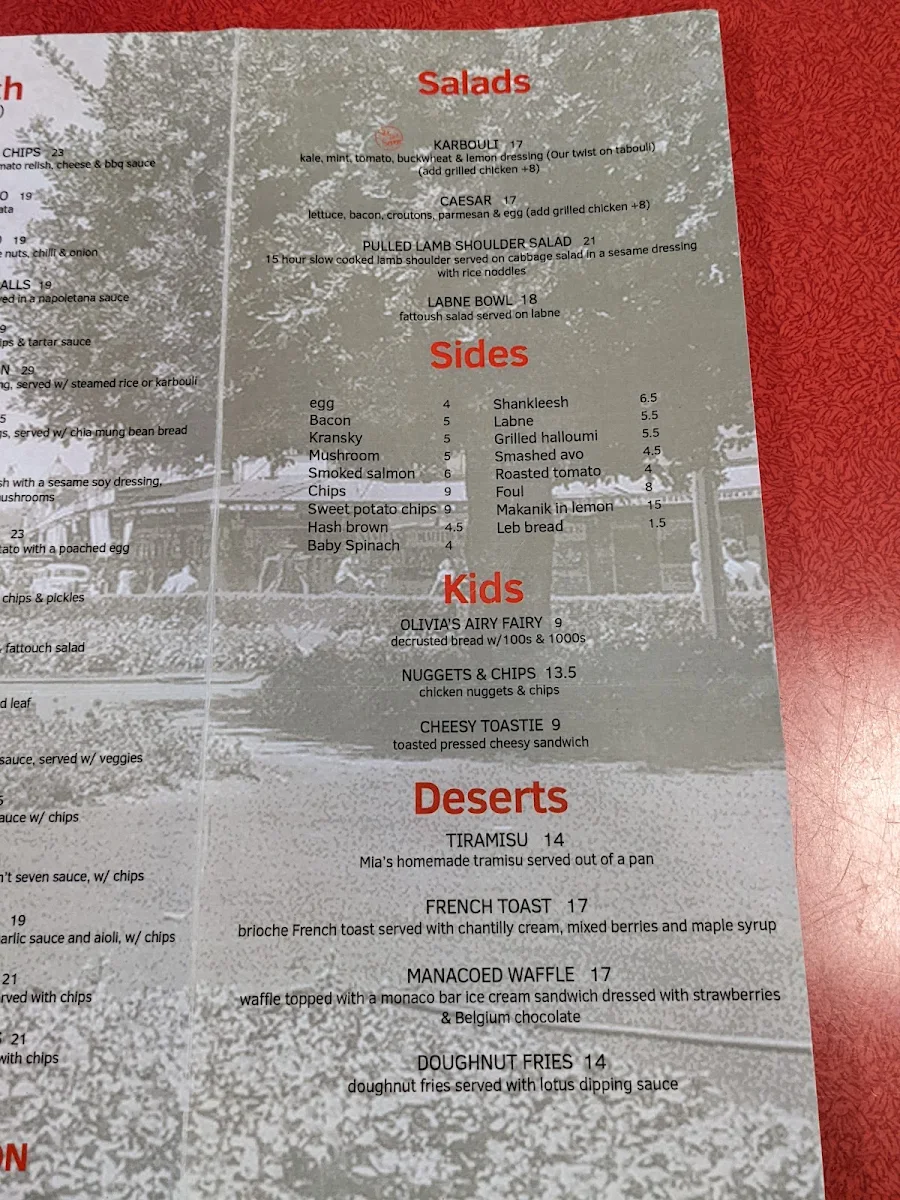 Menu, Hub Capp Cafe
