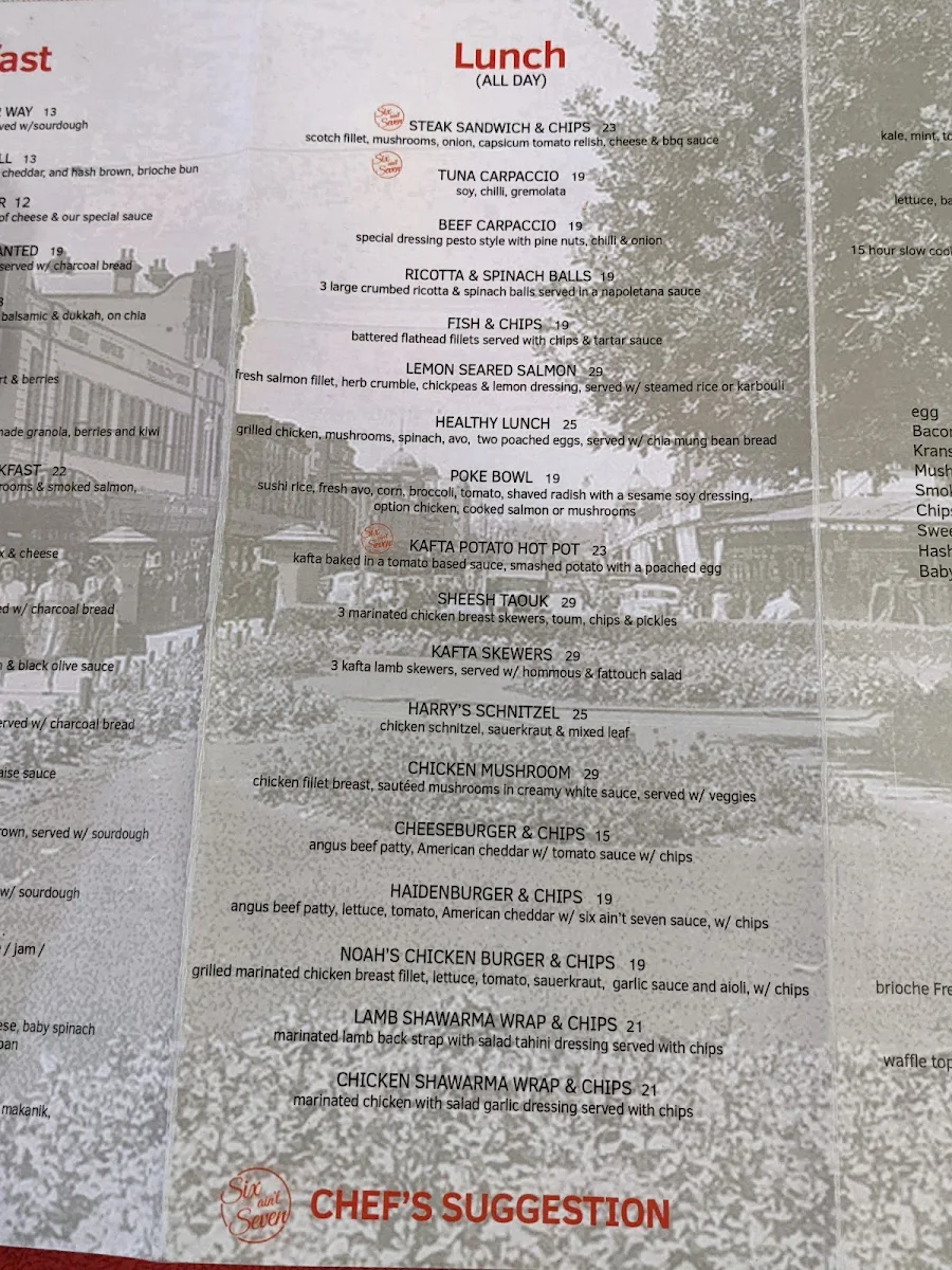 Menu, Hub Capp Cafe