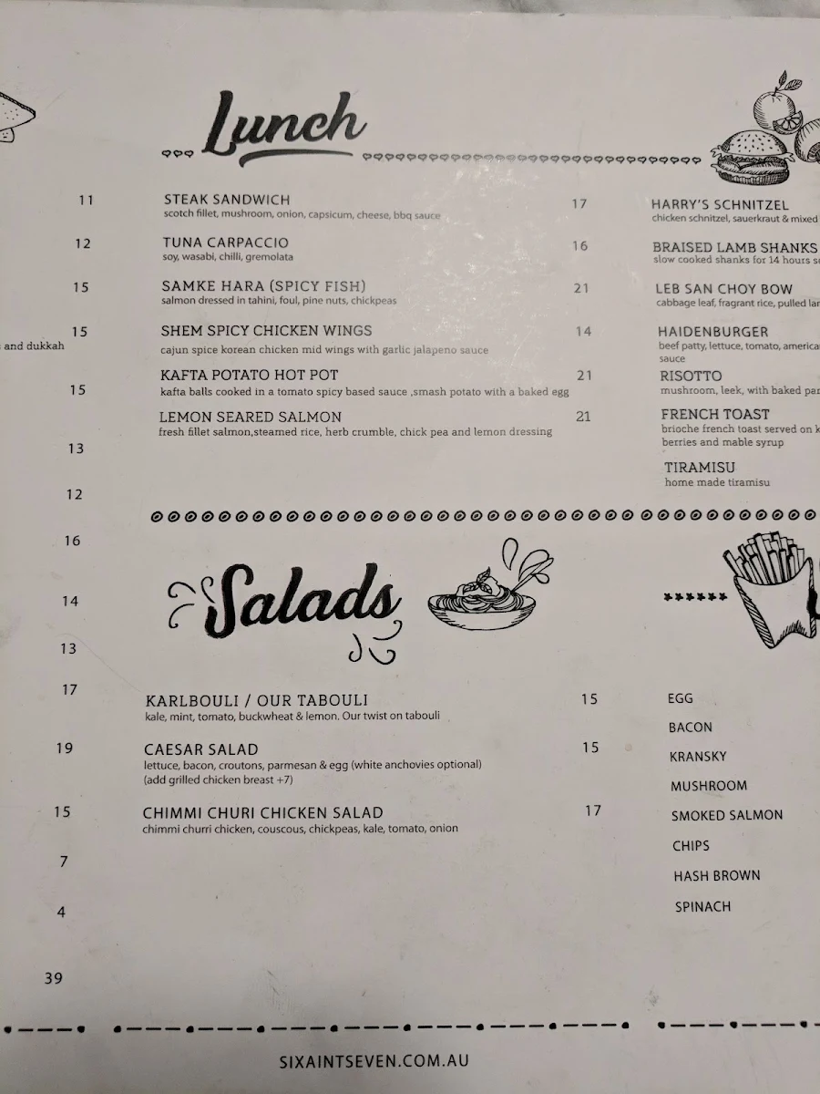 Menu, Hub Capp Cafe