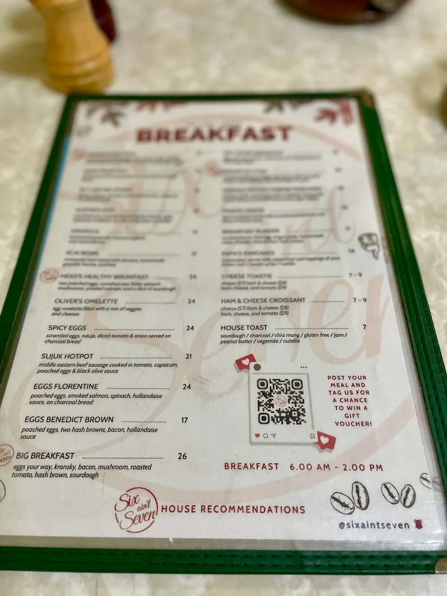 Menu, Hub Capp Cafe