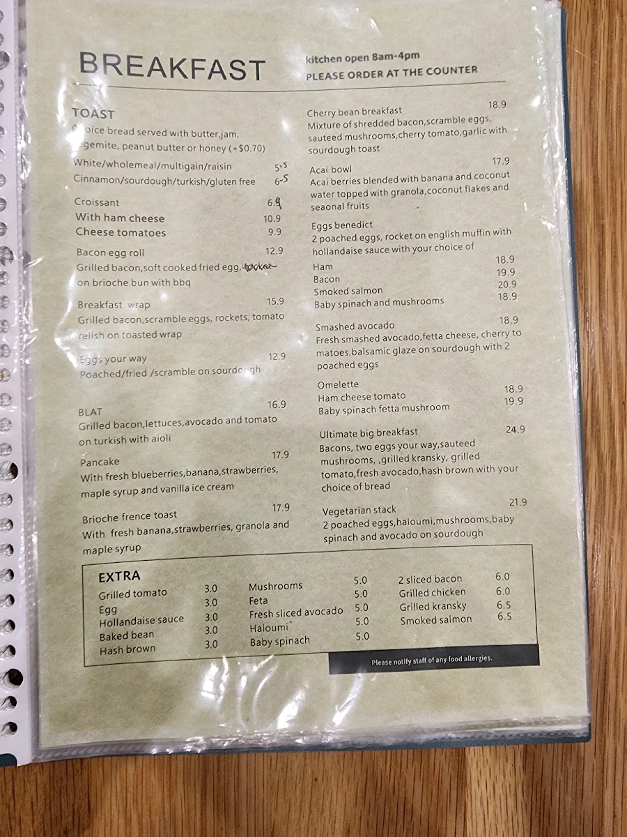 Menu, Caffe Cherry Beans Winston Hills Mall