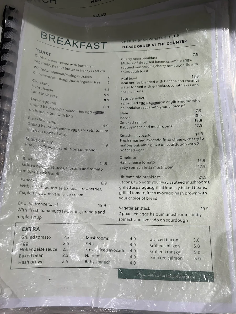 Menu, Caffe Cherry Beans Winston Hills Mall