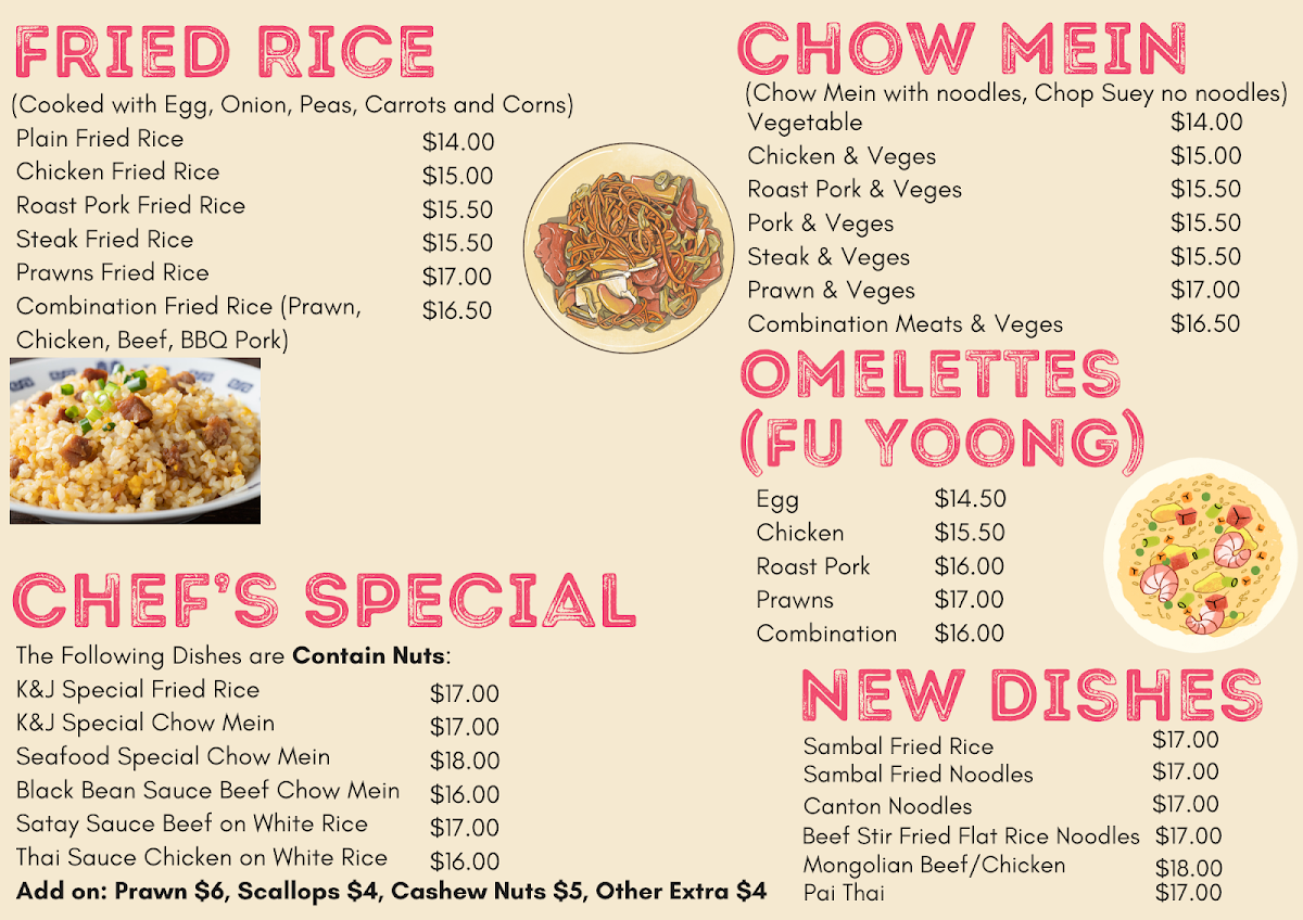 Menu, K&J Takeaway
