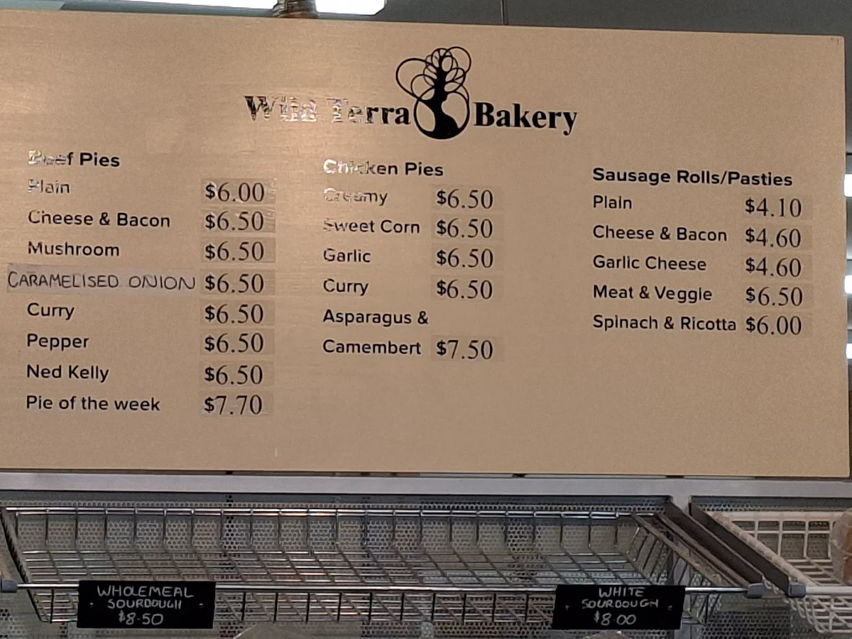 Menu, Wild Terra Bakery
